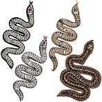 4Pcs 4 Styles Cloth and Rhinestone Handmade Cloth Patch, Snake, Mixed Color, 99~130x41~59x4~6mm, 1pc/style(DIY-GF0010-80)