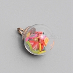 Transparent Glass Globe Pendants, with Resin Imitation Fruit Chips inside and Alloy Snap on Bails, Round, Colorful, 21x16mm, Hole: 2mm(GLAA-WH0026-01F)