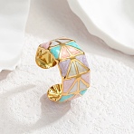 304 Stainless Steel Enamel Wide Cuff Open Rings for Women, Real 18K Gold Plated, Triangle, 11.5mm, US Size 9 3/4(19.5mm)(SA-K003-03A-G)