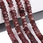 Natural Strawberry Quartz Beads Strands, Faceted, Hexagon, 6.5~7x3~3.5mm, Hole: 0.8~1mm, about 109~113pcs/strand, 14.76~15.16 inch(37.5~38.5cm)(G-N357-14A-11)