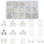 DIY Iron Eye Pin & Flat Head Pins & Bead Caps & Bead Tips Jewelry Making Findings Kits, Silver, 4~30x0.7mm, Hole: 2mm(DIY-YW0010-20A)