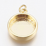 Brass Pendant Cabochon Settings, Plain Edge Bezel Cups, Cadmium Free & Lead Free, Flat Round, Golden, Tray: 12mm, 18x14.5x3.5mm, Hole: 2mm(X-KK-P146-06G)