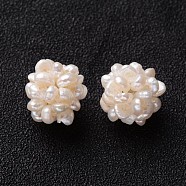Round Handmad Natural Pearl Woven Beads, Seashell Color, 12mm, Hole: 1.5mm(PEAR-J002-01-01)