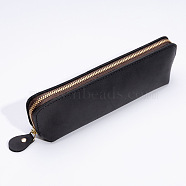 Rectangle Leather Pen Bags, Zipper Pen Bags, with Alloy Findings, Study Supplies, Black, 65x190x43mm(AJEW-WH20001-27C-01)