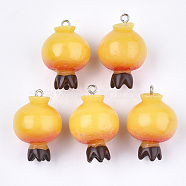 Resin Pendants, with Platinum Tone Iron Findings, Imitation Food, Pomegranate, Gold, 30~32x20.5~21mm, Hole: 2mm(X-RESI-T028-49)
