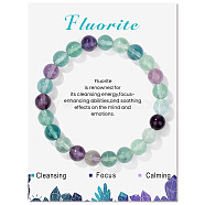 Natural Fluorite Beaded Stretch Bracelets, Round, 7-1/2x1/4 inch(19x0.8cm)(PW-WG7FE75-21)