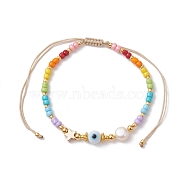 Colorful Glass Seed & Brass Braided Bead Bracelet, Moon, Inner Diameter: 1-7/8~3-1/4 inch(4.8~8.4cm)(BJEW-JB10138-03)