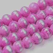 Natural Mashan Jade Beads Strands, Brushed Silver Color, Dyed, Round, Pearl Pink, 6mm, Hole: 0.8mm, about 62pcs/strand, 15.7 inch(40cm)(G-G833-6mm-04)