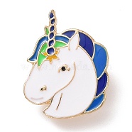 Unicorn Enamel Pin, Light Gold Plated Alloy Badge for Backpack Clothes, Blue, 28x21.5x1.5mm(JEWB-G012-E02)