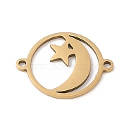 Ion Plating(IP) 201 Stainless Steel Connector Charms, Ring with Star & Moon Links, Real 18K Gold Plated, 19x14.5x1mm, Hole: 1mm(STAS-S126-03G)