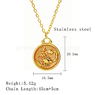 Stainless Steel Enamel Constellation Pendant Necklaces, Real 18K Gold Plated, Scorpio, 17.72 inch(45cm), Pendant: 20.2x16.7mm(DJ0261-5)