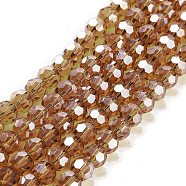 Electroplate Transparent Glass Beads Strands, Faceted(32 Facets), Round, Pearl Luster Plated, Dark Goldenrod, 6mm, Hole: 1mm, about 98~100pcs/strand, 20.39~20.59 inch(51.8~52.3cm)(EGLA-A035-T6mm-A04)