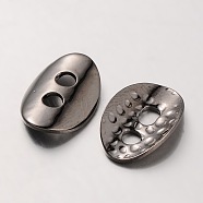 Brass Buttons, 2-Hole, Hammered Oval, Gunmetal, 14x10x1mm, Hole: 2mm(KK-A132-01B)