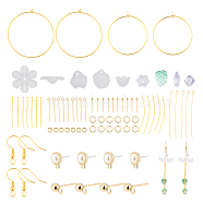 DIY Bohemia Earring Making Kit, Including Brass Wine Glass Charm Rings & Earring Hooks, Acrylic Leaf & Glass Teardrop & Glass Pendants & Beads, Alloy Stud Earring Findings, Golden, 270Pcs/box(DIY-AR0003-03)