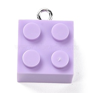 Resin Pendants, with Platinum Iron Loop, Toy Bricks, Lilac, 21x15.5x11mm, Hole: 2.6mm(RESI-E017-A05)
