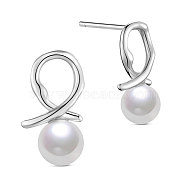SHEGRACE Rhodium Plated 925 Sterling Silver Stud Earrings, with Shell Pearl, Platinum, 13.7x8mm(JE704A)
