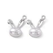 ABS Plastic Imitation Pearl Pendants, with Alloy Findings, Rabbit Head Charm, Platinum, 19x15x5mm, Hole: 1.6mm(PALLOY-K259-02P)