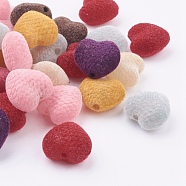 Ideas for Valentines Day for Her Acrylic Beads, Heart, Mixed Color, Covered By Fuzz, 24x25x14mm, Hole: 3mm, about 102pcs/500g(PL521)