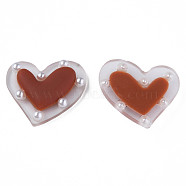 Acrylic Cabochons, with ABS Plastic Imitation Pearl Beads, Heart, Sienna, 21x24x5.5mm(KY-N015-135B)