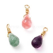 Wire Wrapped Faceted Natural & Synthetic Mixed Stone Pendants, with Golden Plated Brass Wire, Teardrop, 16mm, Hole: 2mm(PALLOY-JF00541)