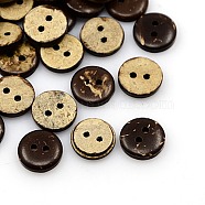 Coconut Buttons, 2-Hole, Flat Round, Coconut Brown, 11x3mm, Hole: 1mm(X-COCO-I002-093)