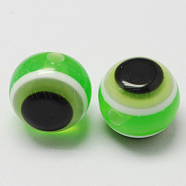 Round Evil Eye Resin Beads, Light Green, 8x7mm, Hole: 1.8~2mm(RESI-R159-8mm-03)