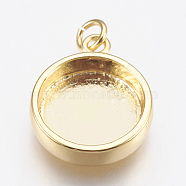Brass Pendant Cabochon Settings, Plain Edge Bezel Cups, Flat Round, Golden, Tray: 12mm, 18x14.5x3.5mm, Hole: 2mm(X-KK-P146-06G)