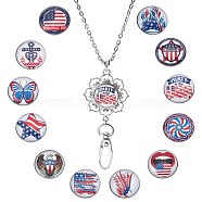 SUNNYCLUE DIY Flat Round Lanyard Necklace Making Kit, Include Glass Buttons, Zinc Alloy Keychain, 304 Stainless Steel Chains Necklaces, Flag Pattern, 14pcs/box(DIY-SC0019-13A)