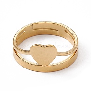 Ion Plating(IP) 201 Stainless Steel Heart Adjustable Ring for Women, Real 18K Gold Plated, US Size 6 1/4(16.7mm)(RJEW-K238-04G)