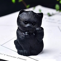 Natural Obsidian Ornament Home Desktop Decoration Craft, Cat Shape, 60mm(PW-WG52939-03)