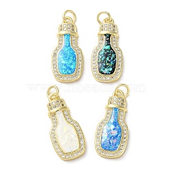 Brass Micro Pave Clear Cubic Zirconia Pendants, with Enamel, Shell and Jump Ring, Real 18K Gold Plated, Flat Round with Cross, Mixed Color, 23x10x3mm, Hole: 3.6mm(KK-C045-22G)