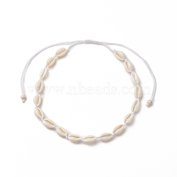 Natural Cowrie Shell & Synthetic Turquoise Braided Beaded Necklace for Women, White, Inner Diameter: 12.20~23.62 inch(31~60cm)(NJEW-JN04253-01)