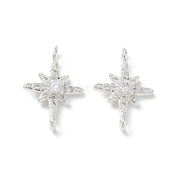 Brass Micro Pave Clear Cubic Zirconia Connector Charms, Star Links, 925 Sterling Silver Plated, 16.5x11.5x3mm, Hole: 1.3mm(KK-P355-28S)
