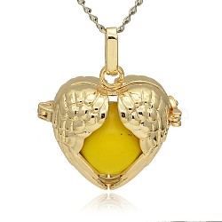 Golden Tone Brass Hollow Heart Cage Pendants, with No Hole Spray Painted Brass Ball Beads, Gold, 28x30x16mm, Hole: 3x8mm(KK-J241-08G)