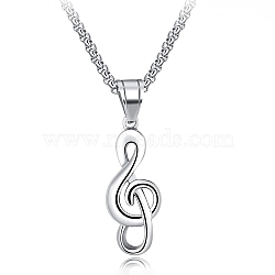 Stainless Steel Pendant Necklace, Musical Note, Stainless Steel Color, 20.08~23.62 inch(51~60cm)(PW-WG43975-01)