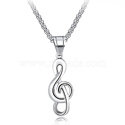 Non-Tarnish Stainless Steel Pendant Necklace, Alloy Musical Note Charm, Stainless Steel Color, 20.08~23.62 inch(51~60cm)(PW-WG43975-01)