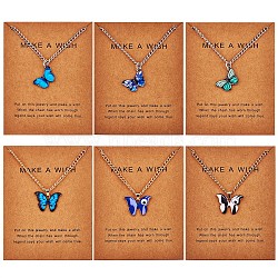 6Pcs Butterfly Pendant Necklaces for Women, Adjustable Alloy Enamel Charms Necklace Gifts for Lovers Christmas Birthday, Platinum & Golden, 18.11 inch(46cm)(JN1065A)