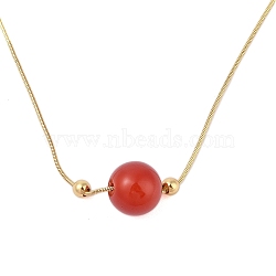 12mm Round Natural Agate(Dyed & Heated) Pendant Necklaces, 304 Stainless Steel Round Snake Chain Necklaces, Real 18K Gold Plated, 16.22 inch(41.2cm), Extender: 60mm, Bead: 12mm(NJEW-N055-02G)