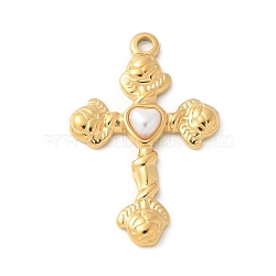 ABS Plastic Beads Pendants, Cross Charms, with 304 Stainless Steel Findings, Ion Plating(IP), Real 18K Gold Plated, 30.5x20x4mm, Hole: 2mm(STAS-Z122-21G)