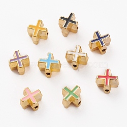 Alloy Enamel Beads, Cadmium Free & Lead Free, Plus Sign, Golden, Mixed Color, 7x5.5x5mm, Hole: 1.6mm(PALLOY-P222-04G)