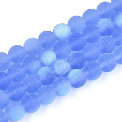 Frosted Transparent Glass Beads Strands, Round, Half Plated, AB Color Plated, Royal Blue, 6~6.5mm, Hole: 0.9mm, about 67~70pcs/strand, 14.57~15.16''(37~38.5cm)(GLAA-T032-T6mm-MBB04)