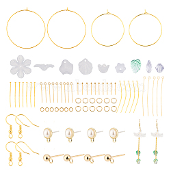 DIY Bohemia Earring Making Kit, Including Brass Wine Glass Charm Rings & Earring Hooks, Acrylic Leaf & Glass Teardrop & Glass Pendants & Beads, Alloy Stud Earring Findings, Golden, 270Pcs/box(DIY-AR0003-03)