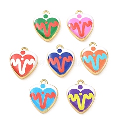 Printed Brass Pendants, Heart with Heartbeat Pattern Charms, Rack Plating, Long-Lasting Plated, Lead Free & Cadmium Free, Golden, Mixed Color, 20.5x17x5mm, Hole: 1.9mm(KK-CBA42CA-07G)