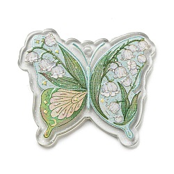 Acrylic Pendant, Buttfly with Flower Charm, Dark Sea Green, 32.5x37.5x2mm, Hole: 1.8mm(X-MACR-K343-04B-01)