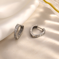 304 Stainless Steel Cubic Zirconia Hoop Earrings for Women, Heart, Stainless Steel Color, 13x14x3mm(SA-CBAF36C-07P)