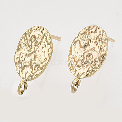 Brass Stud Earring Findings, with Loop, Nickel Free, Oval, Real 18K Gold Plated, 16x8.5mm, Hole: 1.8mm, Pin: 0.8mm(KK-T054-50G-NF)