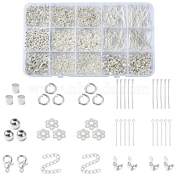 DIY Iron Eye Pin & Flat Head Pins & Bead Caps & Bead Tips Jewelry Making Findings Kits, Silver, 4~30x0.7mm, Hole: 2mm(DIY-YW0010-20A)