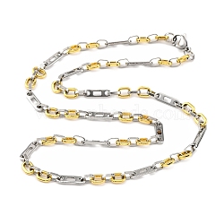 201 Stainless Steel Oval Links Chain Necklace, with 304 Stainless Steel Clasps, Golden & Stainless Steel Color, 23.50 inch(59.7cm), link: 15x4.5x1.5mm(NJEW-F22-39G-GP)