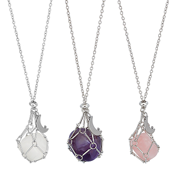 3Pcs Alloy Pendant Necklaces, with Natural Gemstone, Platinum, 24.02 inch(61cm)