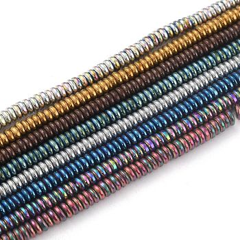 Electroplate Non-magnetic Synthetic Hematite Beads Strands, (Color Retention for 1 Year), Flat Round/Disc, Heishi Beads, Mixed Color, 3x1mm, Hole: 1mm, about 320pcs/strand, 16.14 inch(41cm)